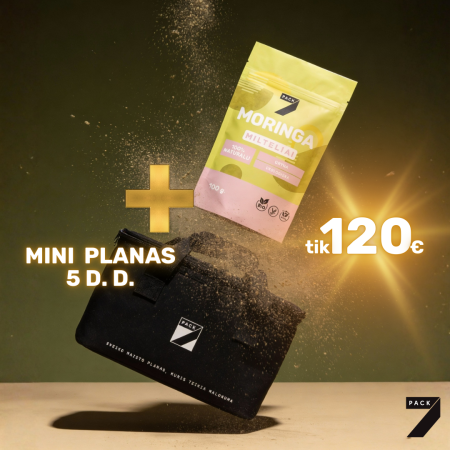 MINI planas (1200–1300 kcal) visai savaitei + 7PACK ekologiški Moringos milteliai (100 g) – tik 120€
