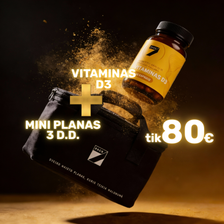 MINI planas (1200–1300 kcal) 3 d.d. + 7Pack vitaminas D – tik 80€