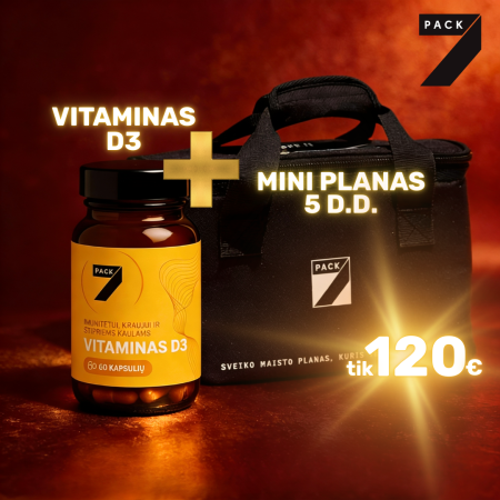 MINI planas (1200–1300 kcal) visai savaitei + 7Pack vitaminas D3 – tik 120€